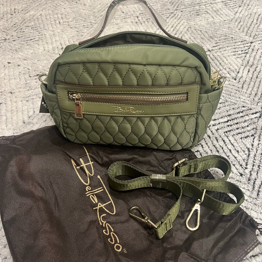 Bella Russo Quilted 8.7” Cross Body Bag - Olive Green
